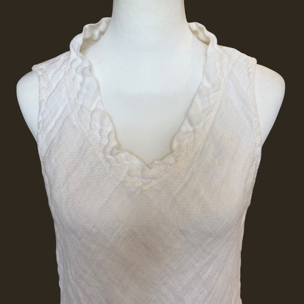FLAX Linen Tunic Top Women's Medium Ivory Sleeveless Lagenlook Coastal Neutral - Picture 3 of 8